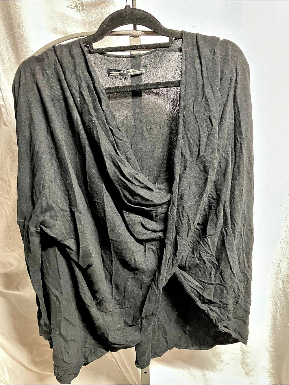AllSaints Madeira Cowl Drape Cardigan Black Draped Blouse Size US 10